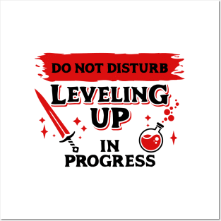 Do Not Disturb Leveling Up In Progress Dark Red Label Posters and Art